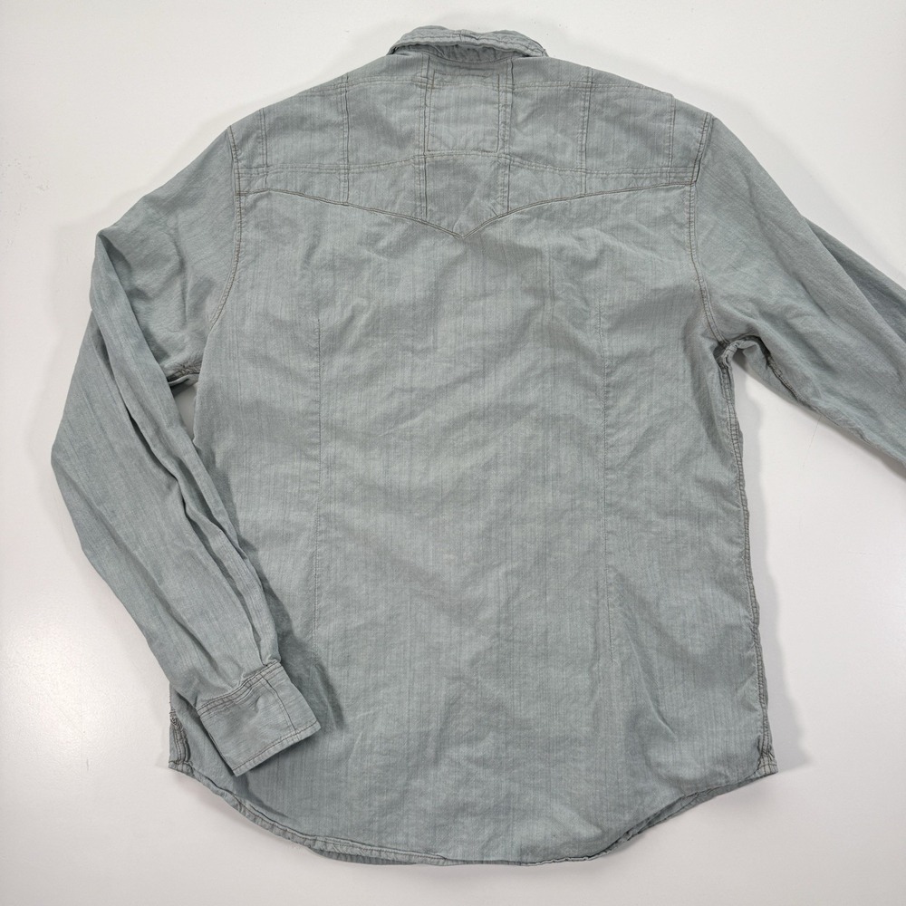 GUESS Denim Western Pearl‎ Snap Button Up Long Sleeve Shirt Mens Large Blue - Picture 10 of 15